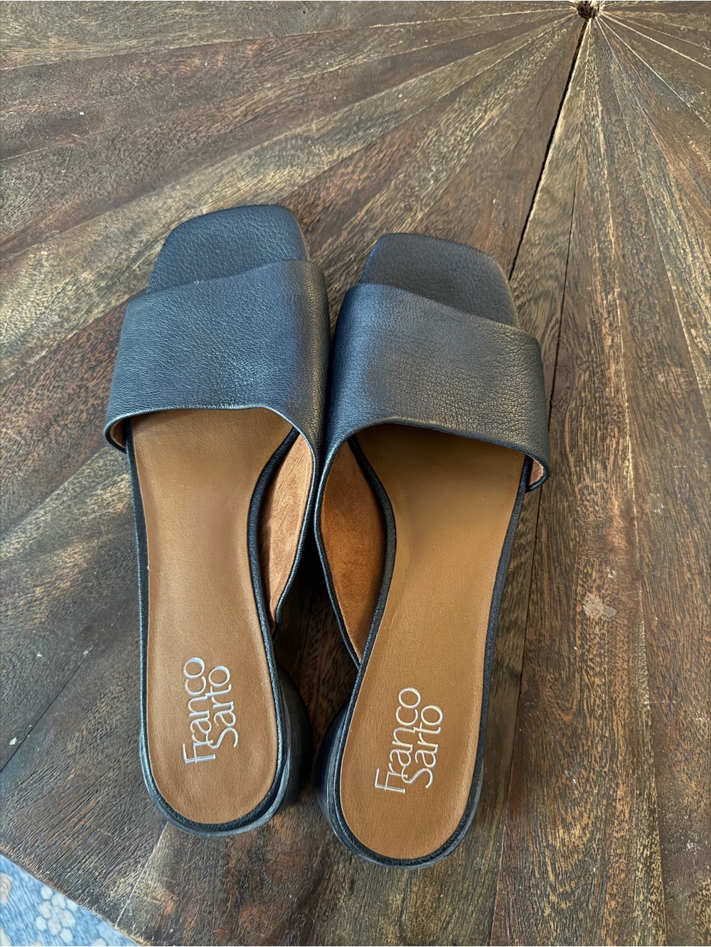 Franco Sarto Leslie Black Slide Sandals - Women's Open-Toe Mule - Picture 6 of 10